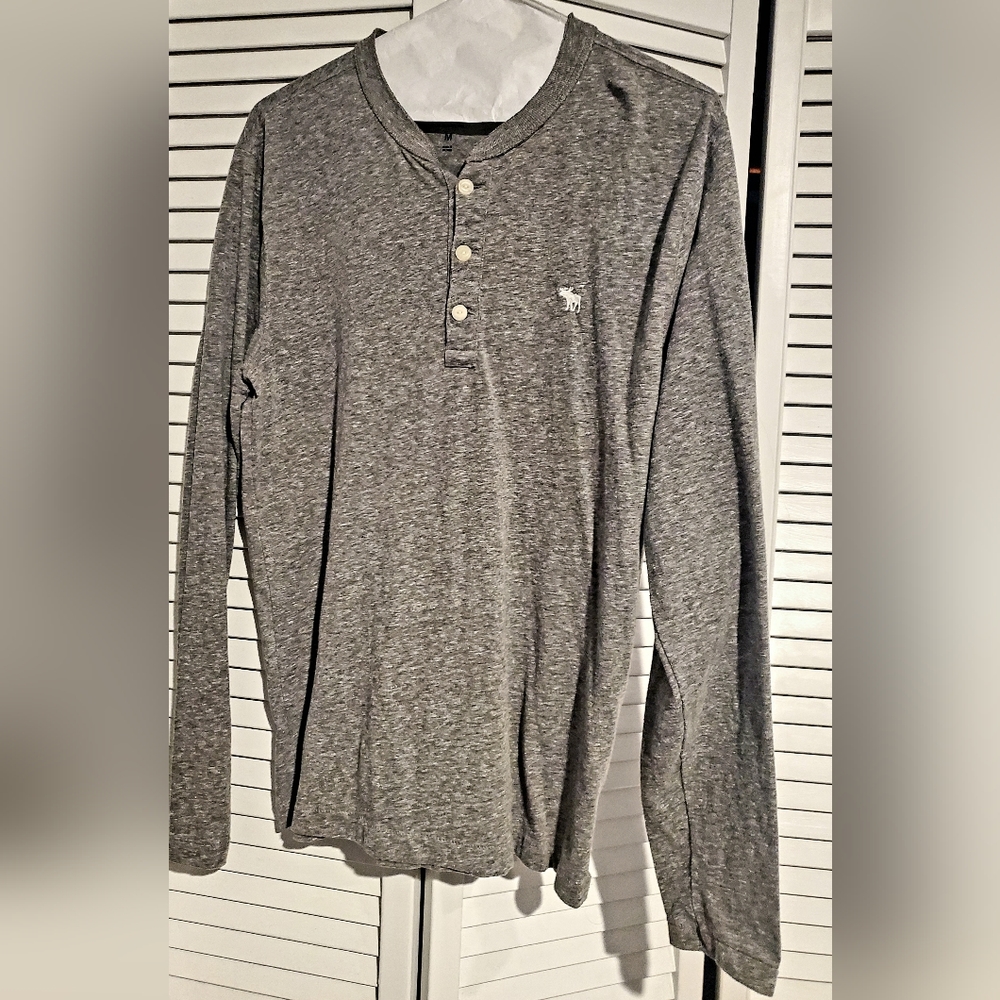 Abercrombie Fitch Soft Tee Henley Muscle Long Sleeve Shirt Gray Size Medium Mens